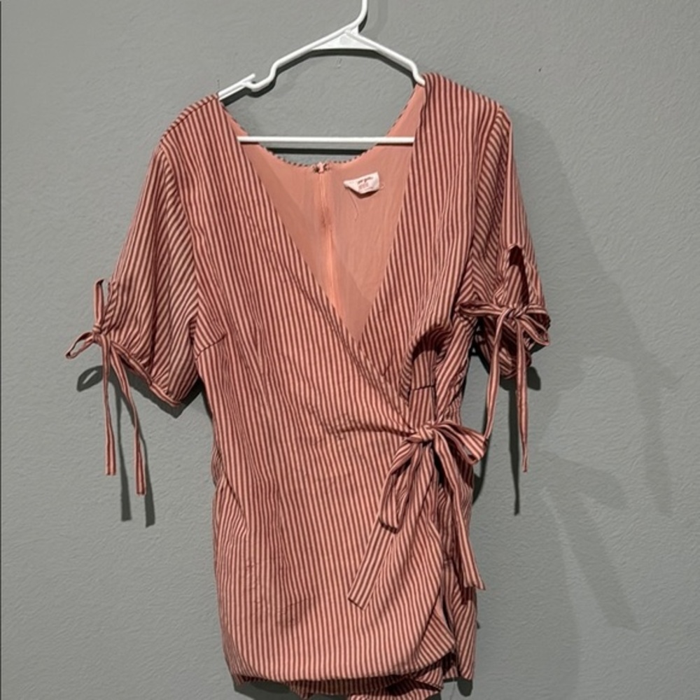 Showpo Pink Wrap romper with bows and  Tie Front lined.
